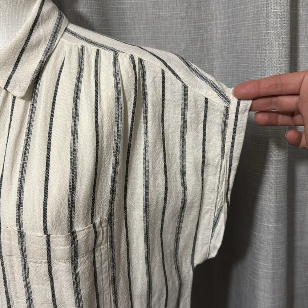 Old Navy-Sz L-Linen Button Front Dress-White & Black Stripes- - Picture 3 of 16